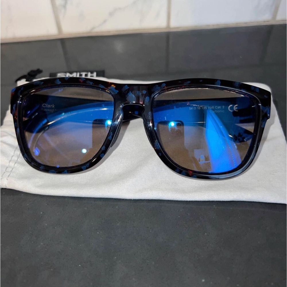 Unisex Smith Blue and Brown Tortoise Shell Sunglasses with Blue Lenses